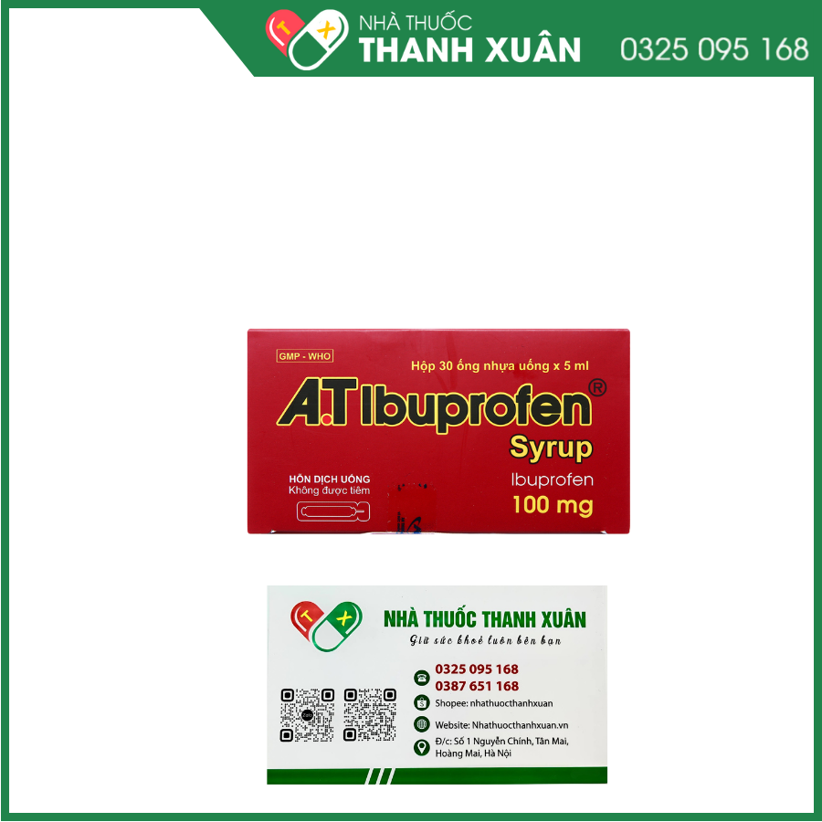 Siro A.T Ibuprofen 100 mg giảm đau, chống viêm và hạ sốt ở trẻ em